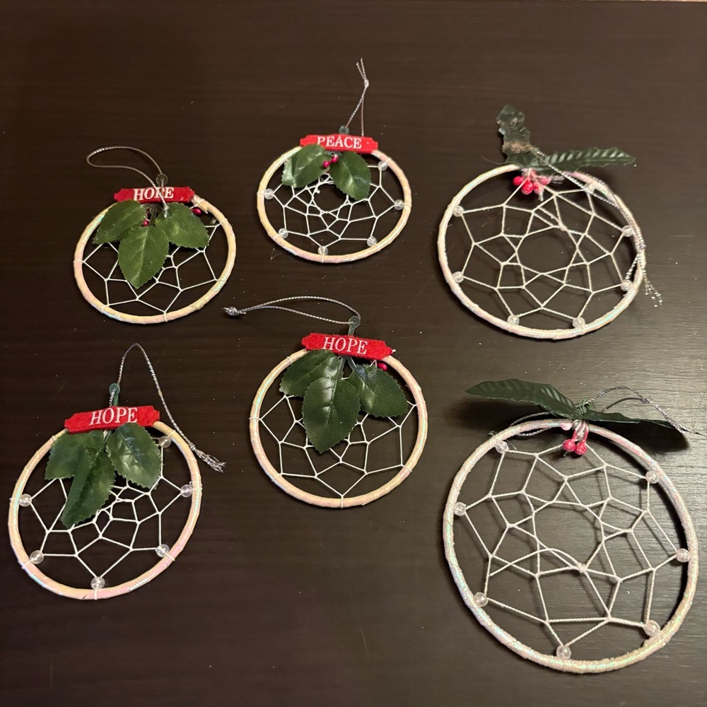 Set of 5 Christmas Holly dream catcher ornaments